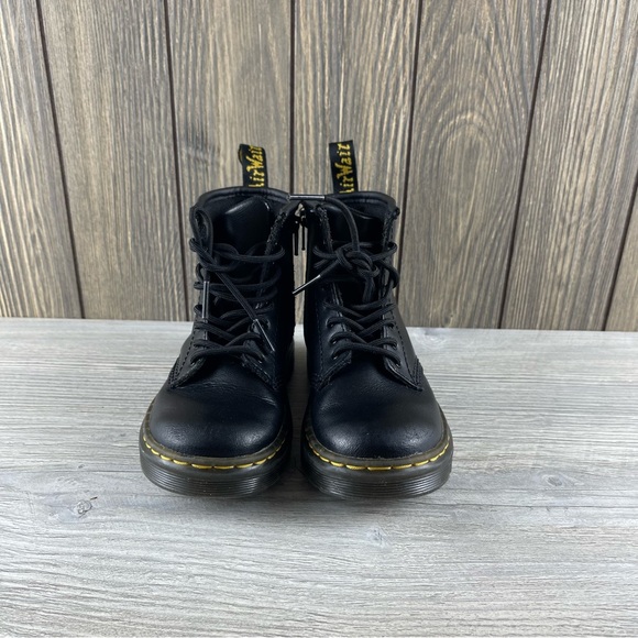 Dr Martens Kids' Black Leather Zavala Combat Lace Up Boot Size 10 - Picture 7 of 14
